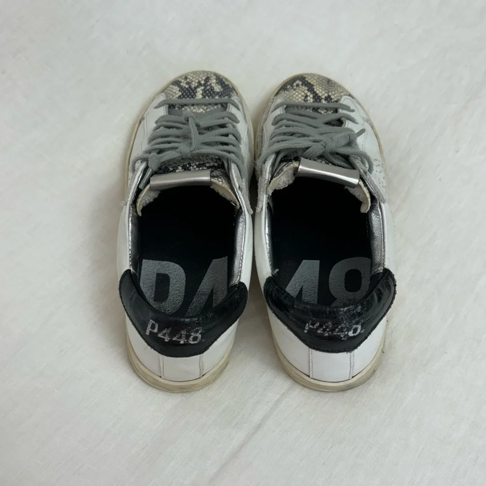 P448 John Python-Print Leather Low Top Sneakers Size 37 US 7 Classic Designer - Picture 10 of 16